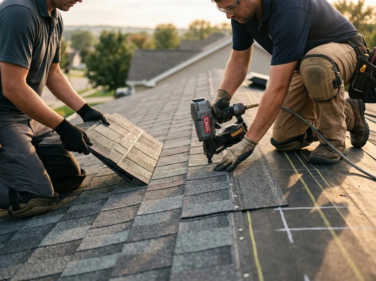 Professional roofer working on a residential roof in Camp Pendleton South
